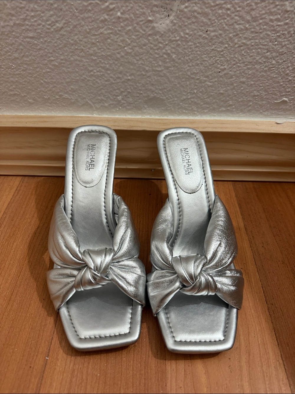 Michael Kors Silver Knotted Slide Mules
